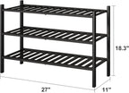 viewcare 3-Tier Black Bamboo Shoe Rack for Entryway, Stackable | Foldable | Natural, Shoe Shelf Storage Organizer for Hallway Closet, Free Standing Shoe Racks for Indoor Outdoor