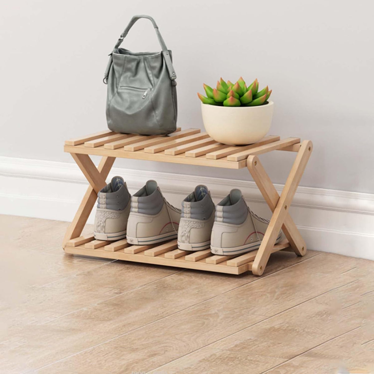 3 Tier Bamboo Shoe Rack,Portable Folding Shoe Storage Rack,Without Installation Small Shoe Rack Perfect for Corridors, Bedrooms and Small Spaces (3 Tier)