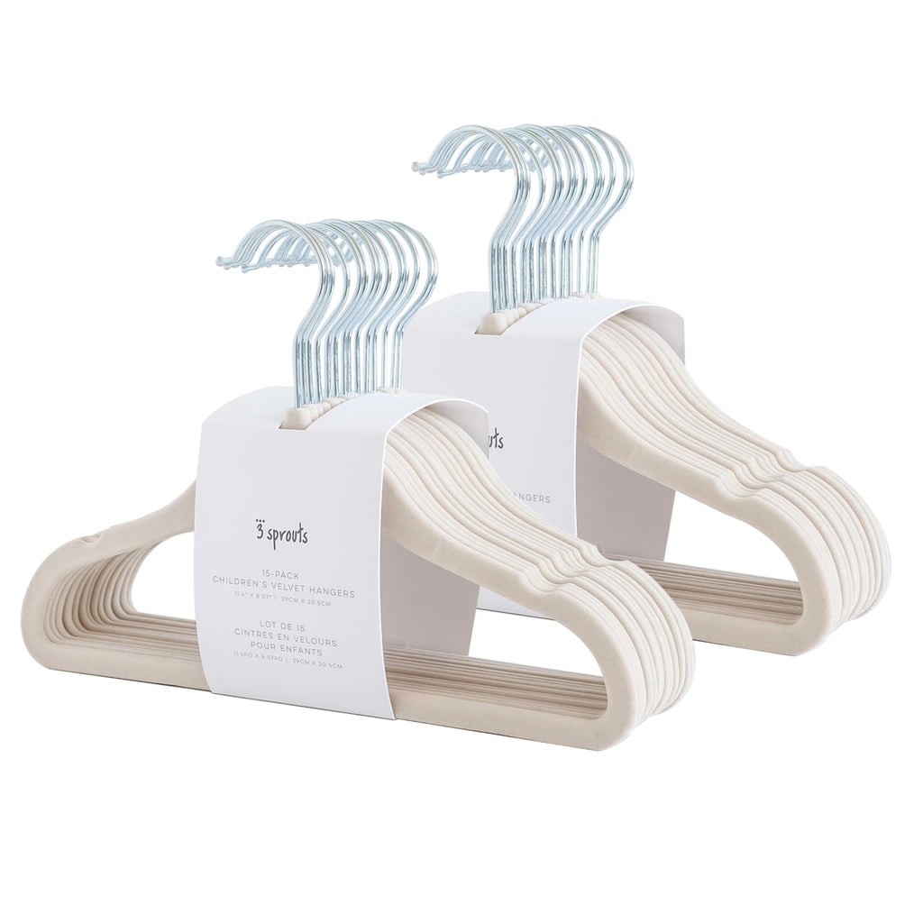 3 Sprouts Velvet Baby Hangers, Non Slip Slim, Cream, 30 Pack