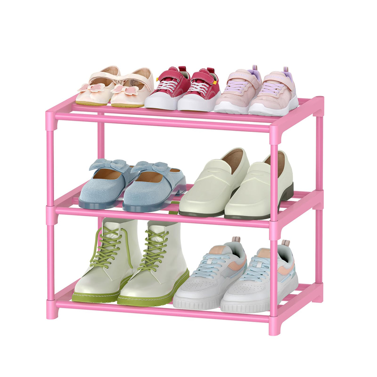HITHIM 4-Tier Free Standing Pink Shoe Racks, Lightweight Stackable Shelf