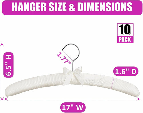 Amber Home 10 Pack Large Ivory Satin Padded Hangers for Women Clothing 17"