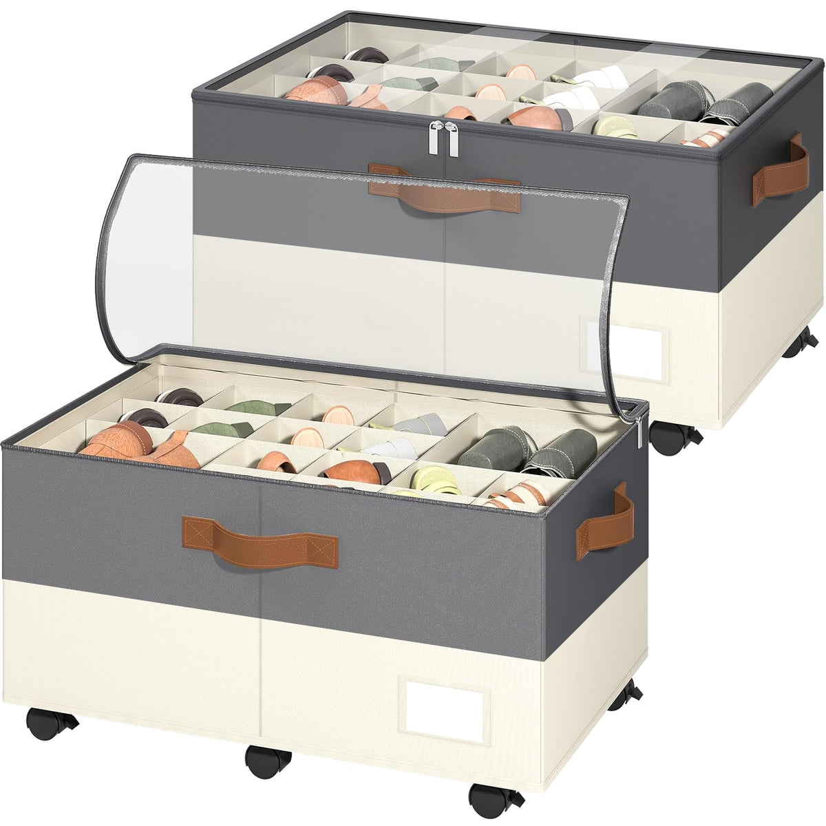 Foyego 2 Pack Shoe Organizer for Closet, Shoe Storage with Wheels, Beige