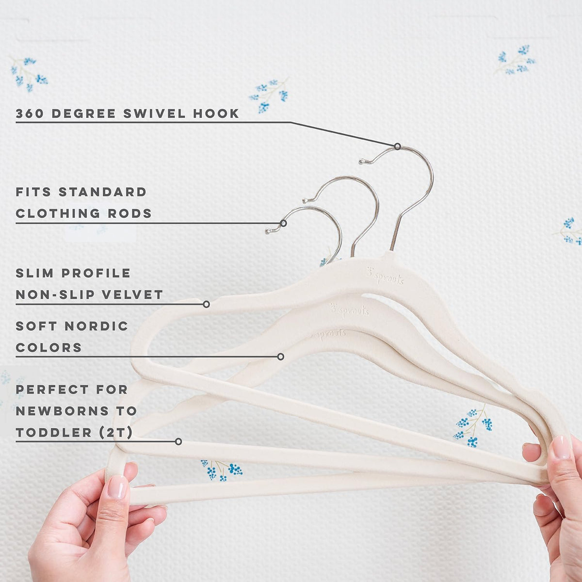3 Sprouts Velvet Baby Hangers, Non Slip Slim, Cream, 30 Pack