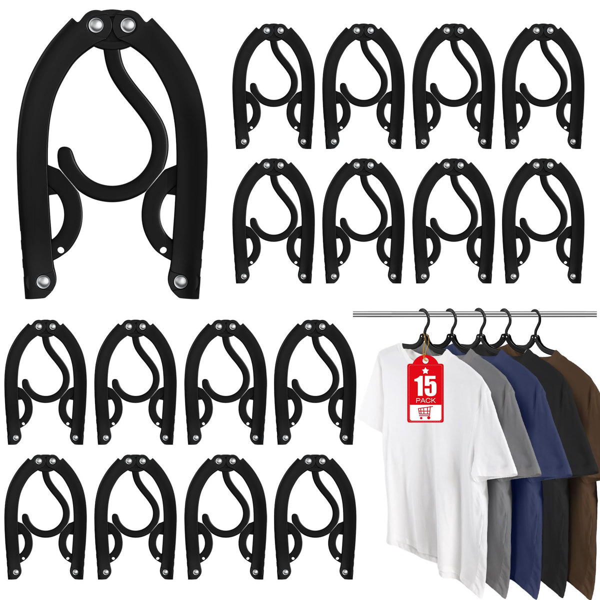 15 Pcs Foldable Travel Hangers Cruise Ship Essentials 2026 Phone Size Black