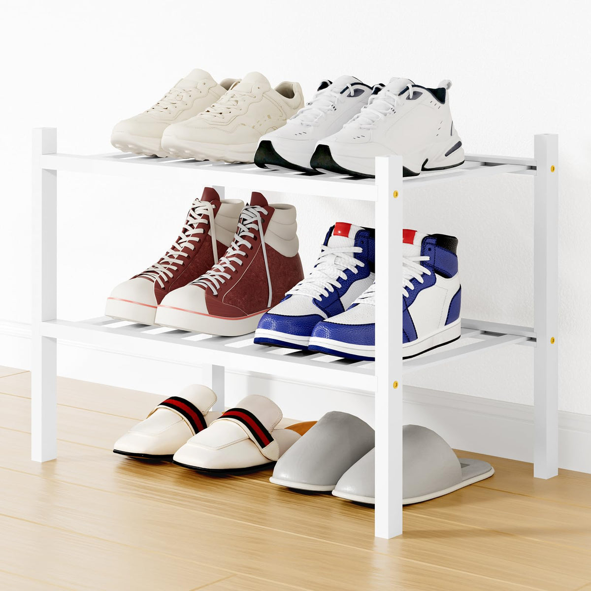 Smiry Bamboo Shoe Rack, 12 Vertical Slats, 3 Tier - 26.8" Wide, Natural