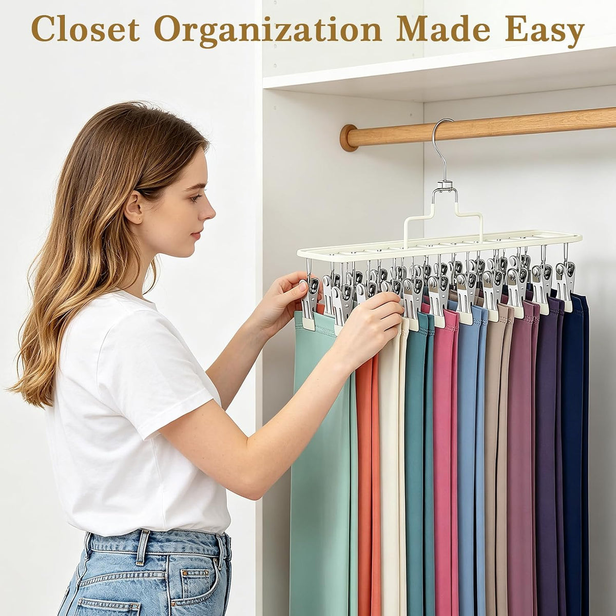 Pants Hangers with Clips – 2 Pack Holds 20 Pants, Non-Slip Space Saving