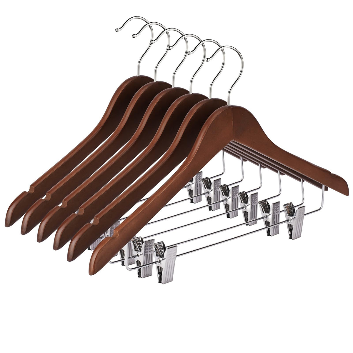 Wooden Hangers with Clips 12 Pack Wooden Pants Hangers,Skirt Hangers with Adjustable Clips,Hangers for Pants,Jeans,Slacks,Shorts（Natural）