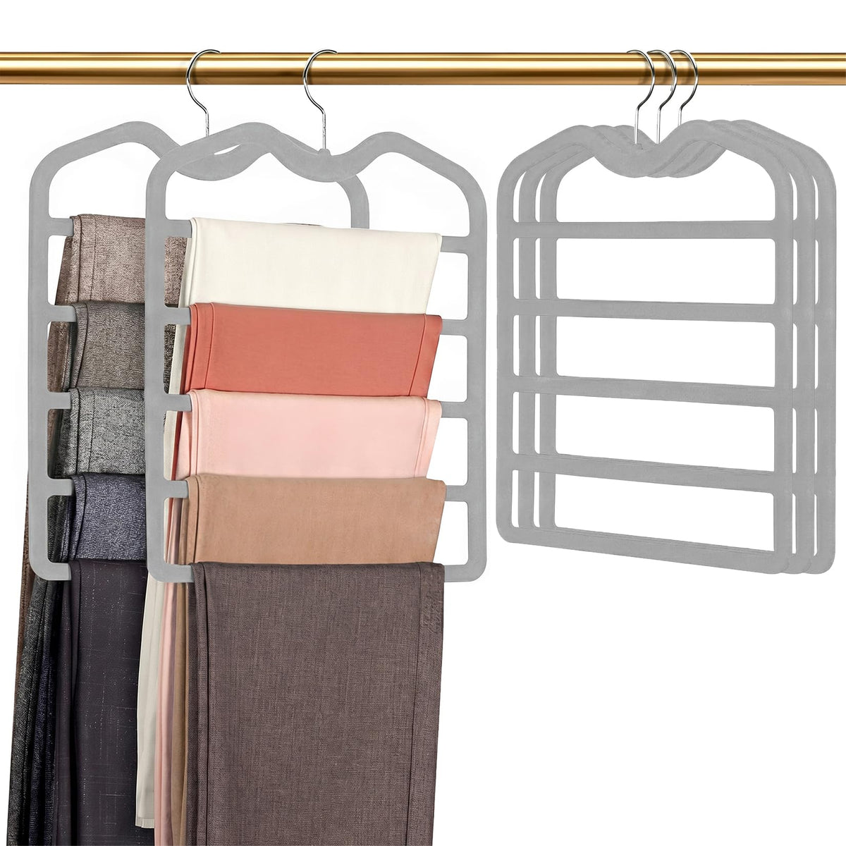 Pants Hangers Space Saving,3 Pack 5 Tier Velvet Short Neck Pants Hangers