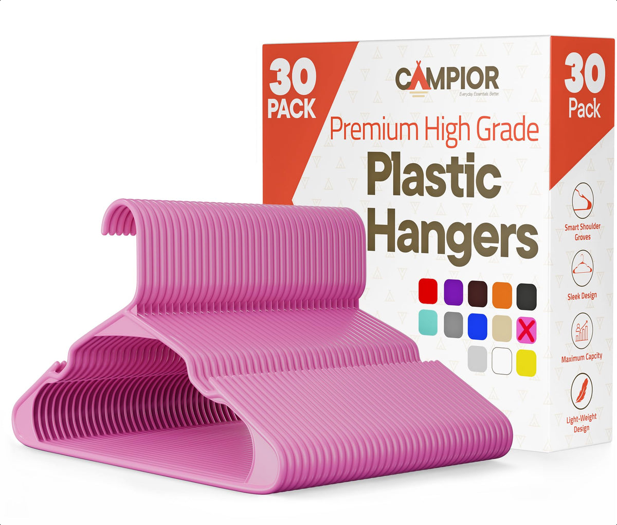 Pink Plastic Hangers 30 Pack– Heavy-Duty Plastic Hangers Slim and Space-Saving, Durable and Lightweight PP with Non-Slip Shoulder Notches for Slip Dresses, Suits, Jackets & Camisoles