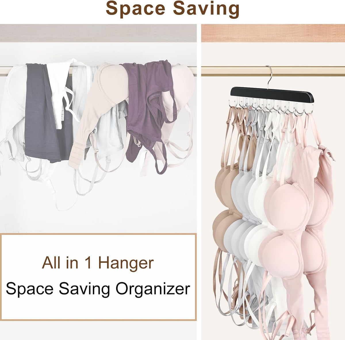 Tank Top Hanger with 40 Hooks for Closet Organizer, Premium Wood Bra Hanger