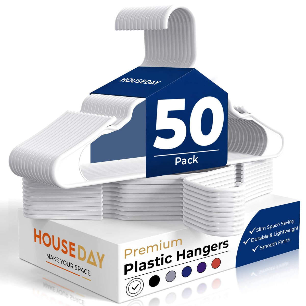 HOUSE DAY White Plastic Hangers 16 Pack – Slim Space Saving Clothes Hangers