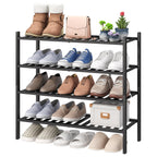viewcare 3-Tier Black Bamboo Shoe Rack for Entryway, Stackable | Foldable | Natural, Shoe Shelf Storage Organizer for Hallway Closet, Free Standing Shoe Racks for Indoor Outdoor