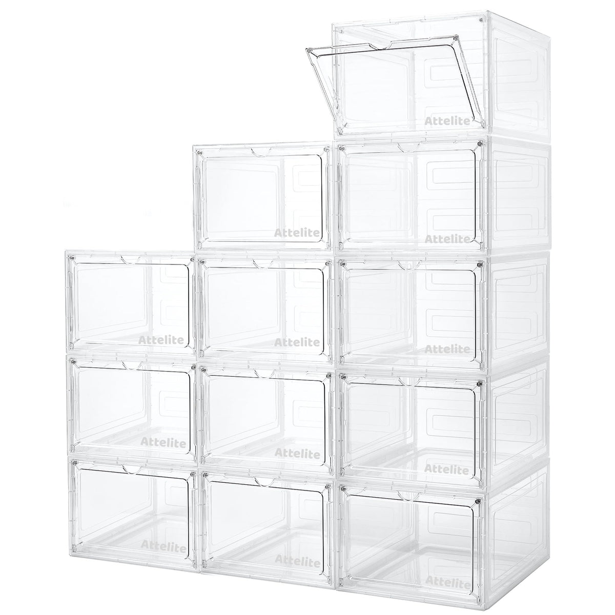 Attelite Shoe Storage Boxes Stackable Clear Shoe Organizer Cabinet,6 Pack