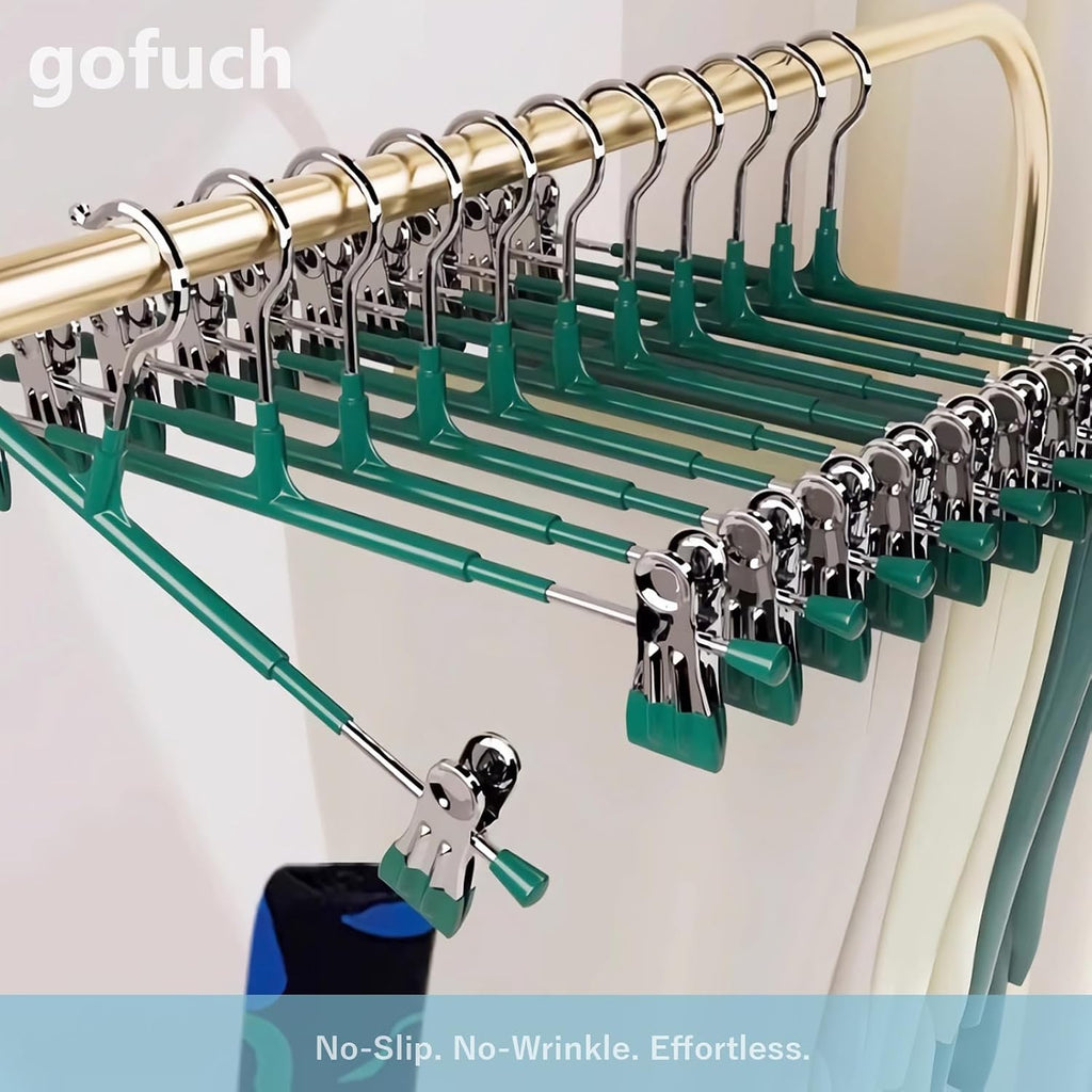 Pants Hangers with Clips - 8 Pack Heavy Duty, Non-Slip Adjustable Space Saving Skirt Hangers for Pants, Jeans, Shorts | Black | 12 Inch
