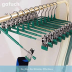 Pants Hangers with Clips - 8 Pack Heavy Duty, Non-Slip Adjustable Space Saving Skirt Hangers for Pants, Jeans, Shorts | Black | 12 Inch