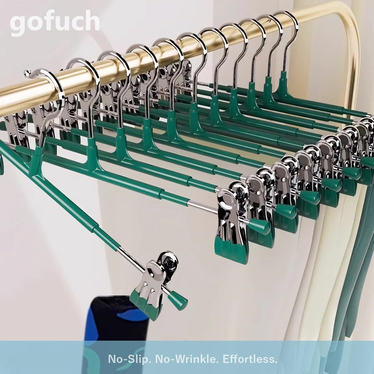 Pants Hangers with Clips - 8 Pack Heavy Duty, Non-Slip Adjustable Space Saving Skirt Hangers for Pants, Jeans, Shorts | Black | 12 Inch
