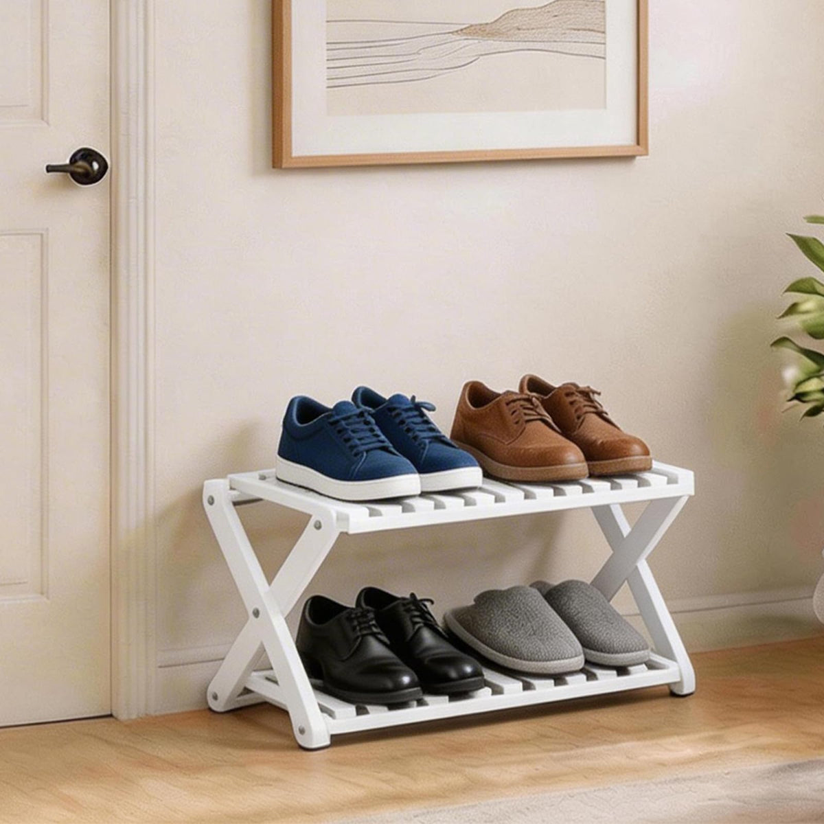 3 Tier Bamboo Shoe Rack,Portable Folding Shoe Storage Rack,Without Installation Small Shoe Rack Perfect for Corridors, Bedrooms and Small Spaces (3 Tier)