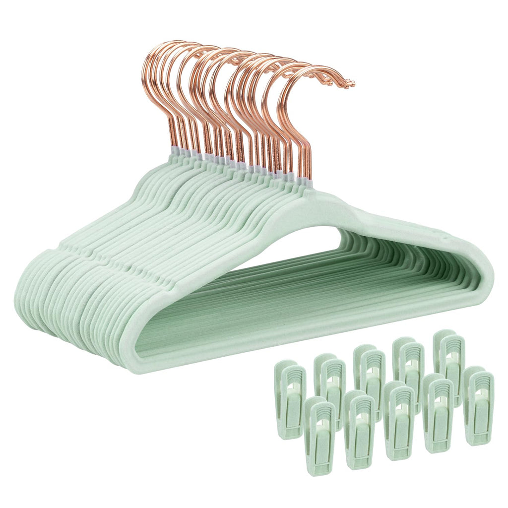 Baby Velvet Hangers 30 Pack - 11 Inch Premium Felt Non Slip Kids Hanger for Infant & Toddler Clothes - 0.2" Slim Space-Saving Baby Felt Hangers for Children's Closet with 10 Clips - Beige