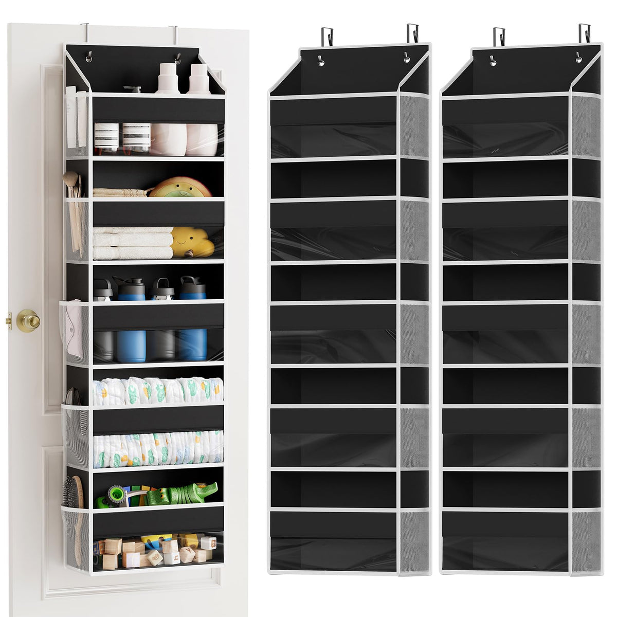 SpaceAid 1 Pack Over The Door Organizer with 5 Large Pockets and 10 Mesh Side Pockets, 5 Layers Door Organizer Hanging with Clear Window for Bedroom, Bathroom, Pantry and Nursery, Gray