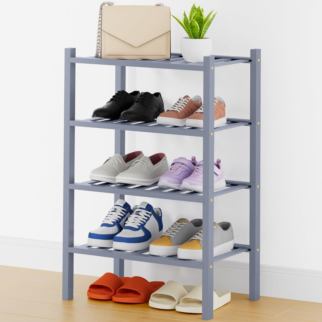 Smiry Bamboo Shoe Rack, 12 Vertical Slats, 3 Tier - 26.8" Wide, Natural
