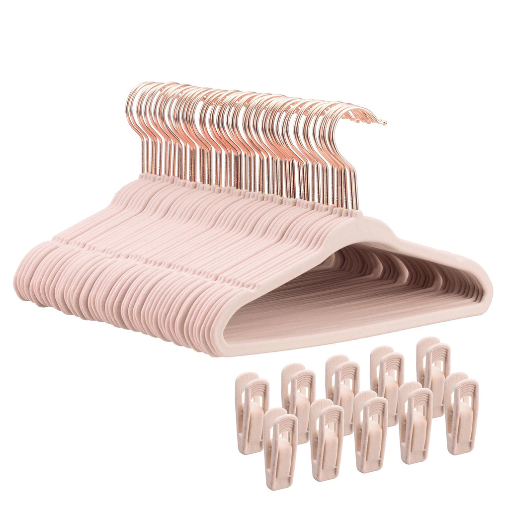 Baby Velvet Hangers 30 Pack - 11 Inch Premium Felt Non Slip Kids Hanger for Infant & Toddler Clothes - 0.2" Slim Space-Saving Baby Felt Hangers for Children's Closet with 10 Clips - Beige