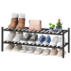 viewcare 3-Tier Black Bamboo Shoe Rack for Entryway, Stackable | Foldable | Natural, Shoe Shelf Storage Organizer for Hallway Closet, Free Standing Shoe Racks for Indoor Outdoor