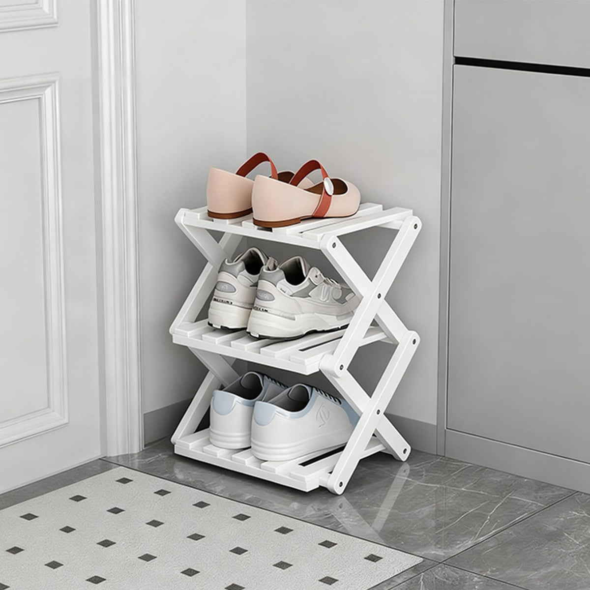 Vertical Narrow Shoe Rack, 7 Tier Portable Folding Shoe Storage Rack, Without Installation Free Standing Shoe Rack for Corridors, Bedrooms Living Room Corner and Small Spaces (7 Tier)