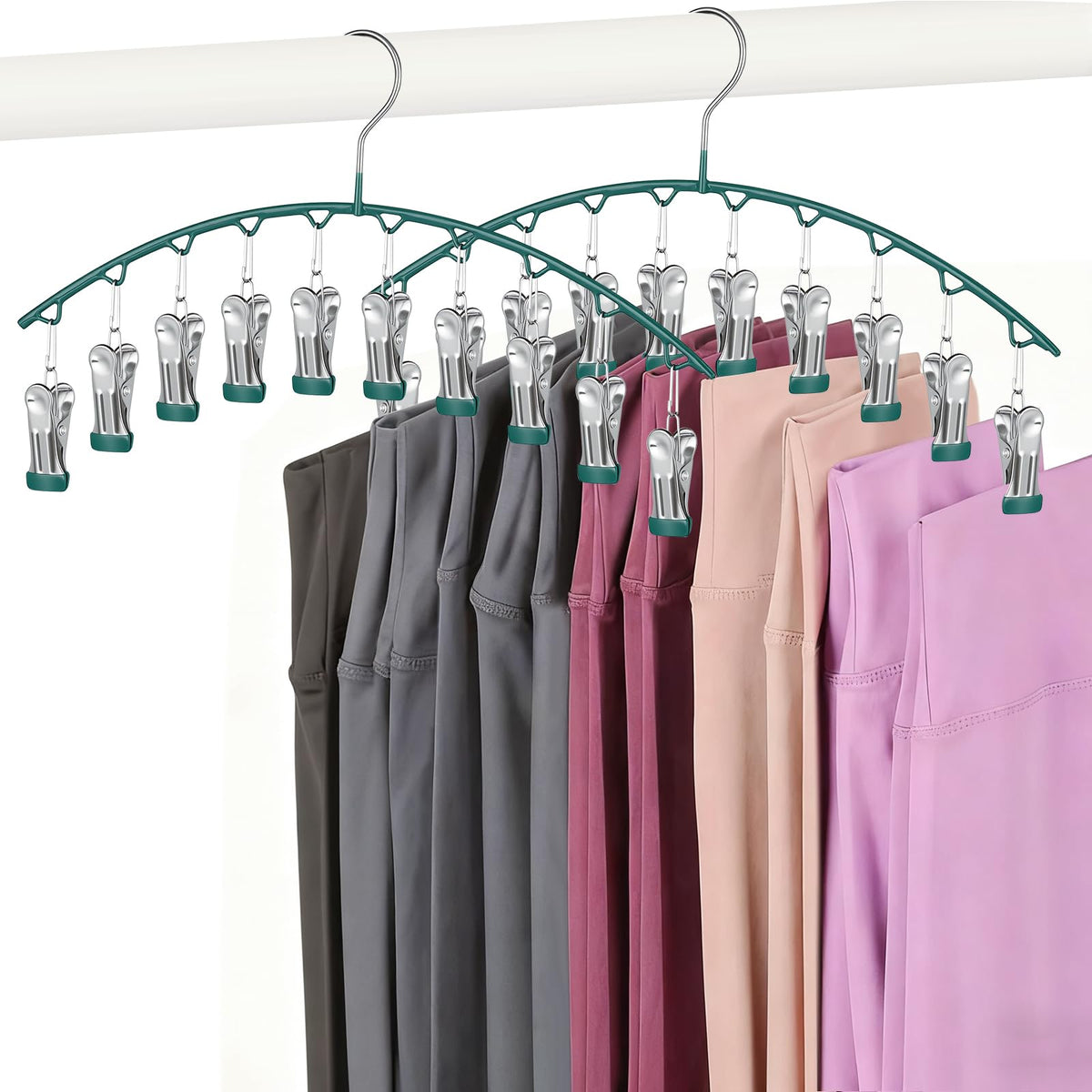 Legging Hangers for Closet Organizer, Hat Hangers for Closet 2 Pack with 10 Clips Holds 20 Leggings, Legging Hanger, Pants Storage Organizer Suitable for Socks, Panties, Underwear, Pants