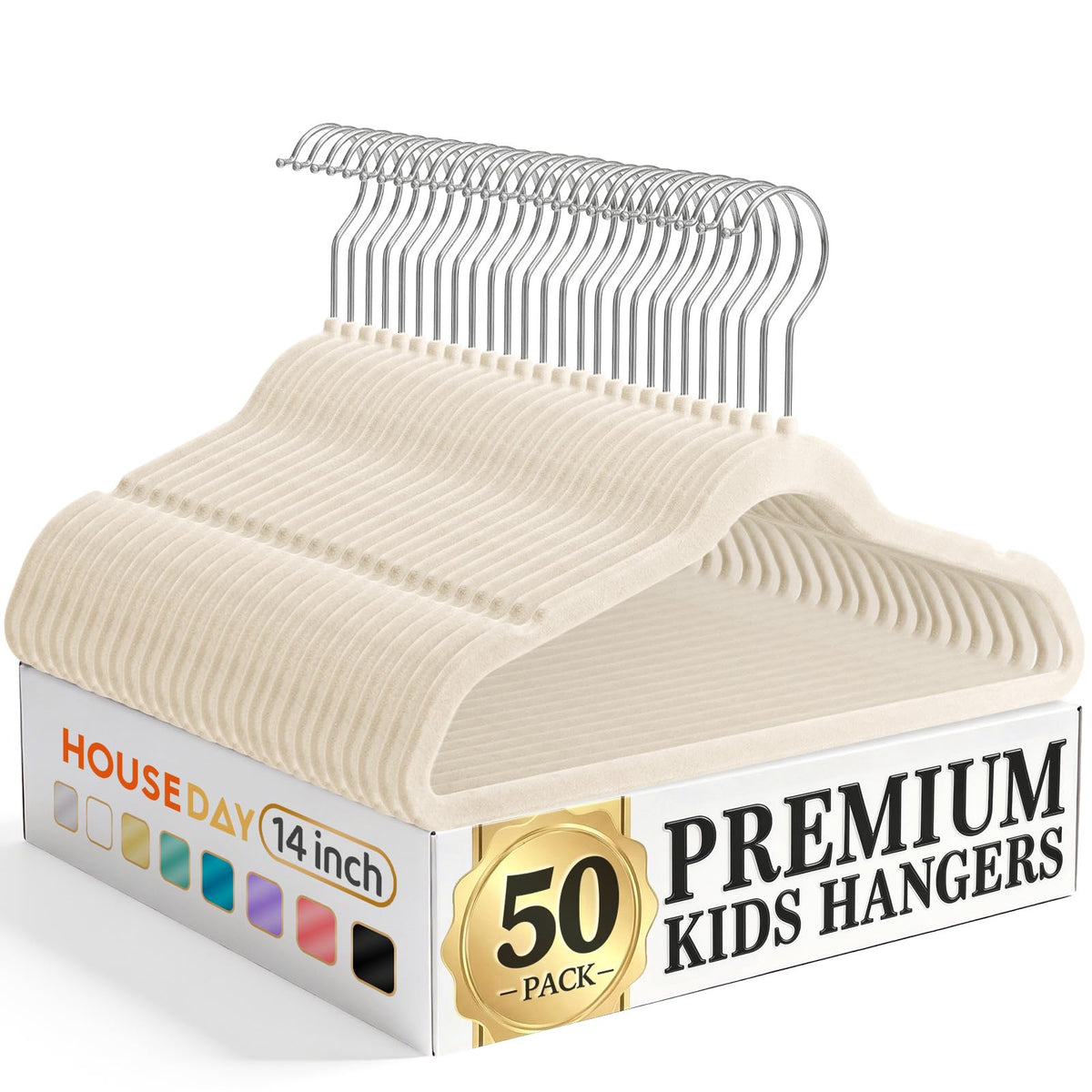 HOUSE DAY 14 Inch Kids Velvet Hangers 50 Pack, Durable Big Kid Hanger Black