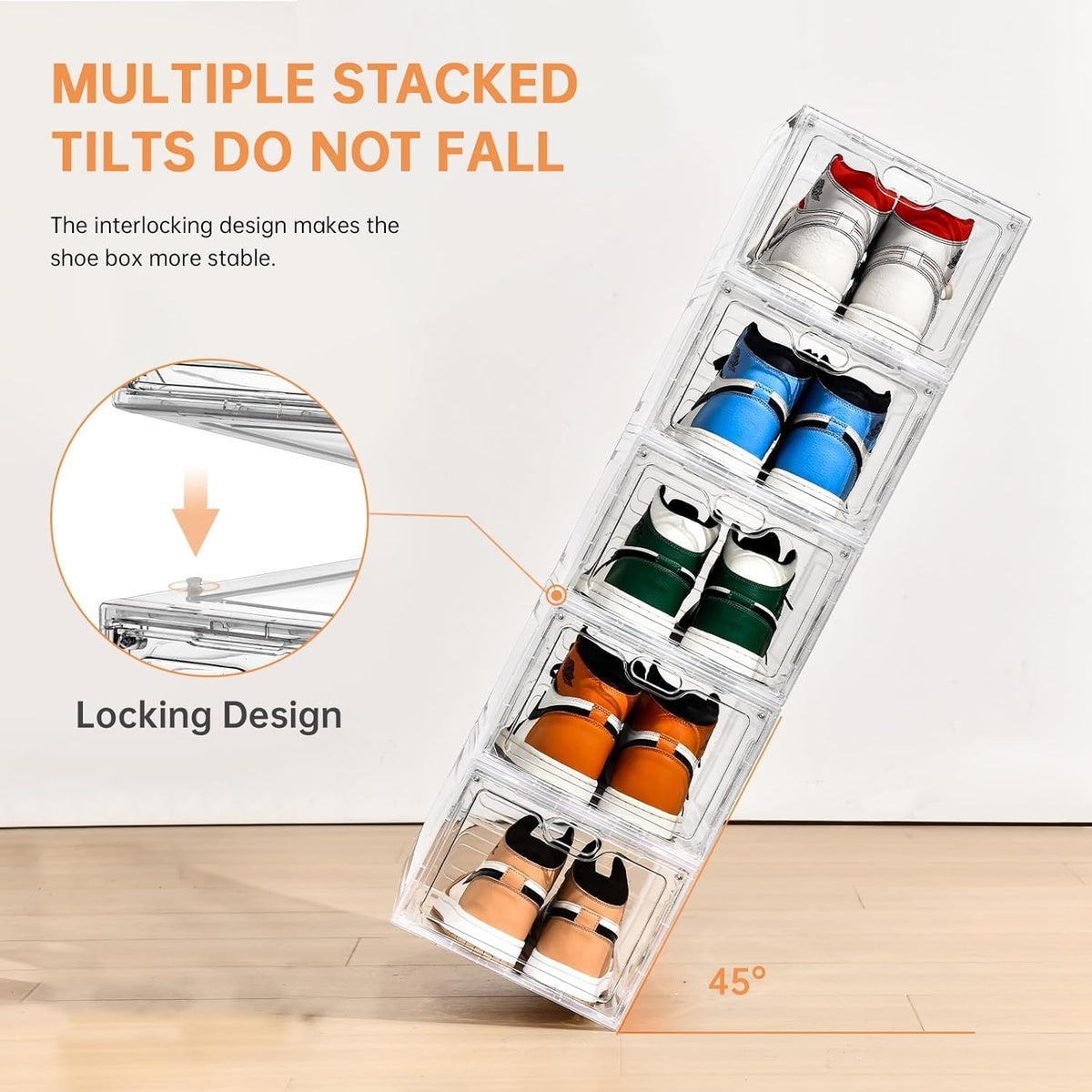 INSTY 12 Pack Large Shoe Storage Box, Clear Shoe Storage Organizer with Magnetic Door, Stackable,Shoe Containers For Display Sneakers, Easy Assembly, Fit up to US Size 12, Clear