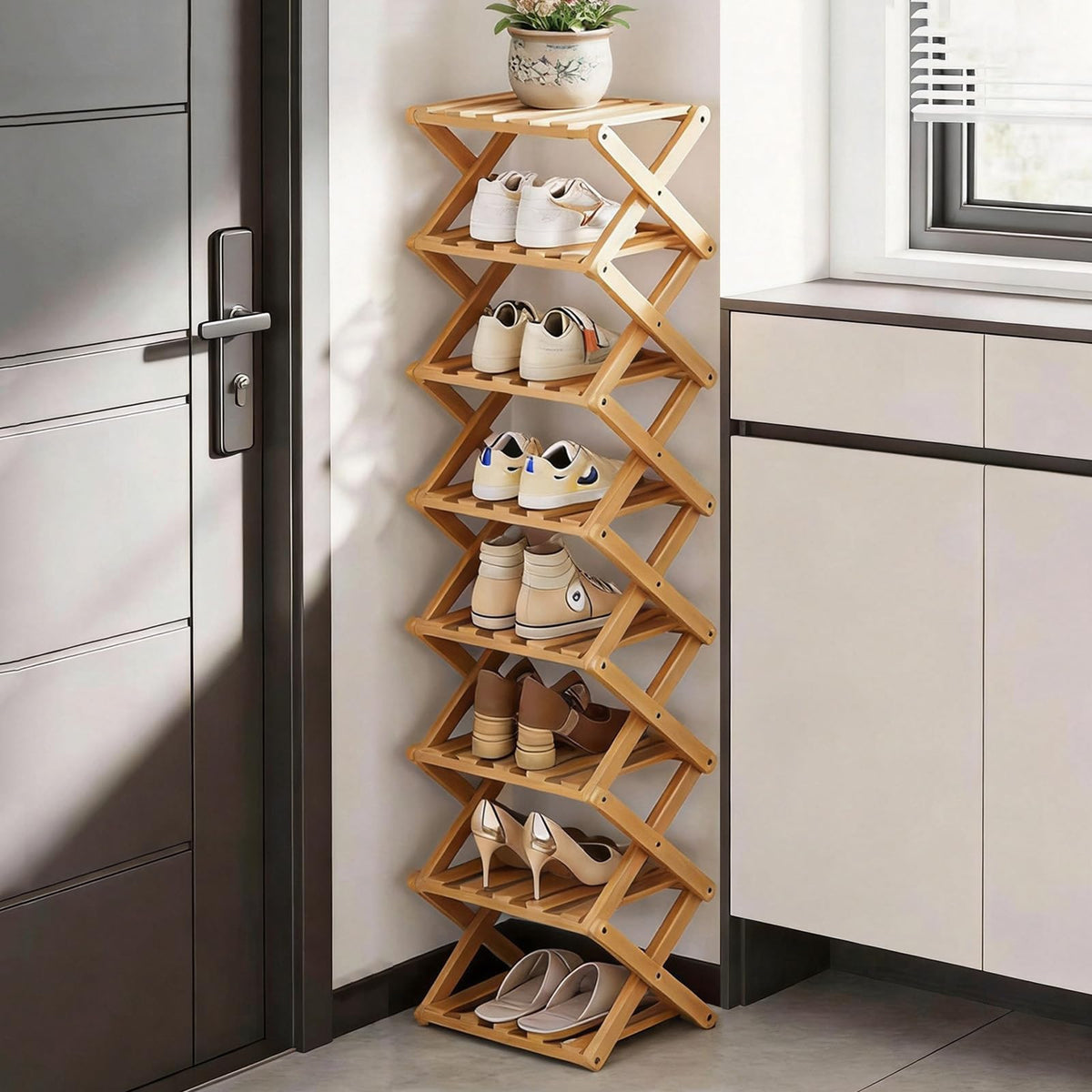 Vertical Narrow Shoe Rack, 7 Tier Portable Folding Shoe Storage Rack, Without Installation Free Standing Shoe Rack for Corridors, Bedrooms Living Room Corner and Small Spaces (7 Tier)