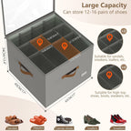 Vincona Shoe Organizer for Closet, 2 Pack Foldable Shoe Storage Bins with Clear Cover & Handles, 16-Compartment Shoe Box for Sneakers, Heels, Boots, Space-Saving Shoe Rack for Entryway, Dorm, RV