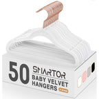 Smartor Kids Velvet Hangers 50 Pack, 14 Inch Premium Non Slip Kids Felt Hangers for Closet, Space Saving Toddler Clothes Hanger for Youth's Childrens' Clothes (Rose Gold Hook)- White