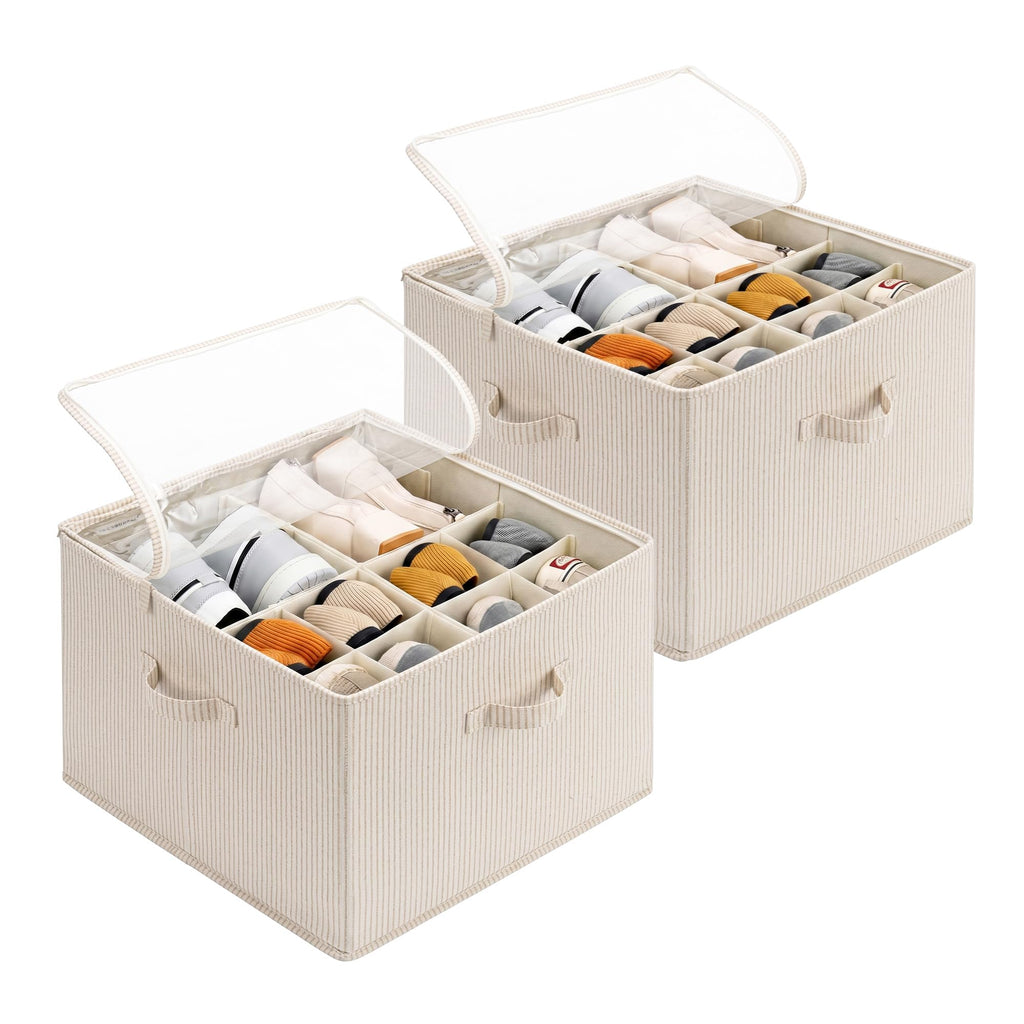 StorageWorks 2-Pack 32-Pair Shoe Storage Organizer for Closet, Beige