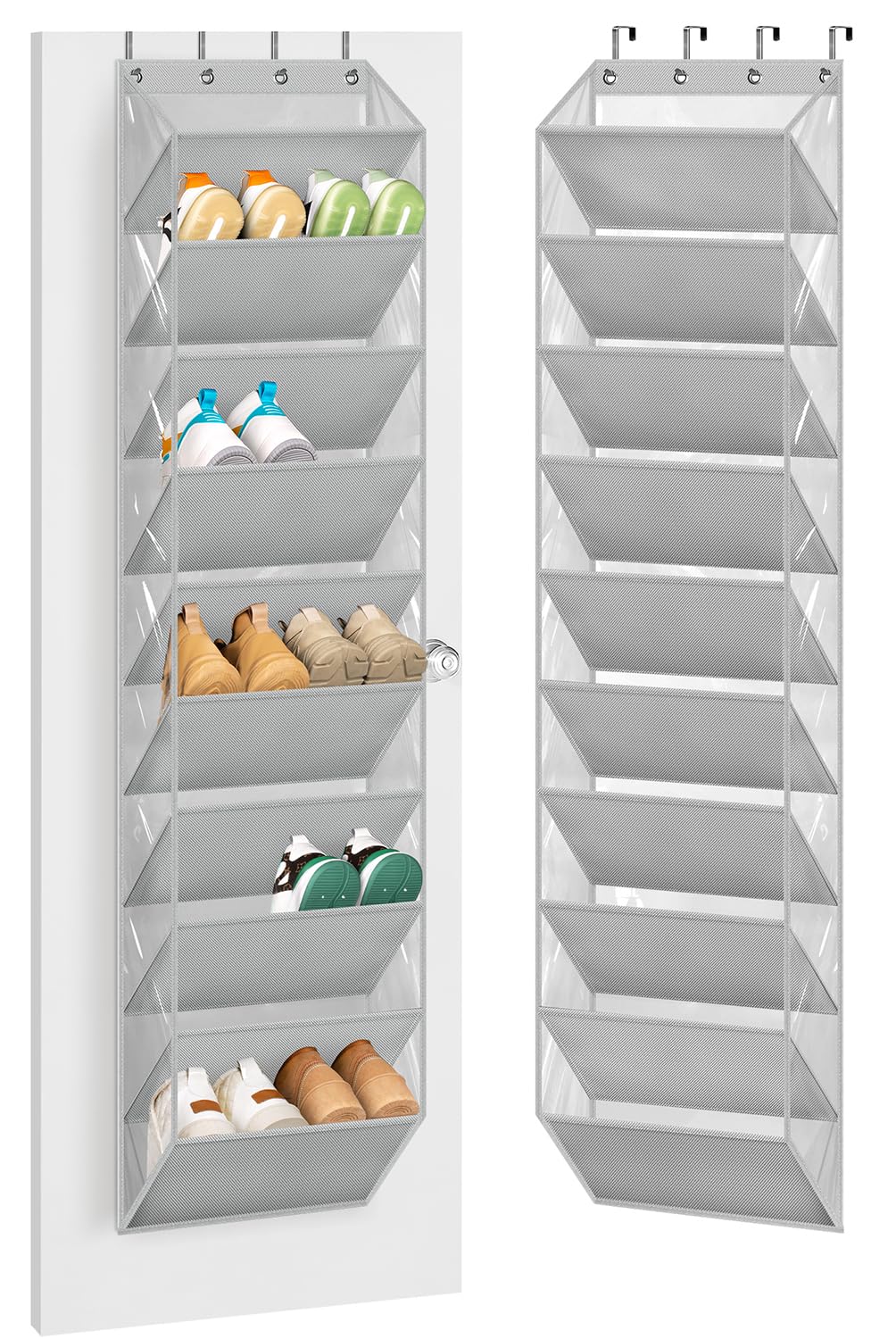 AOODA 10 Tier Clear Over the Door Shoe Organizer Storage, Deep Pockets Large Hanging Shoe Rack for Closet Door, Fit 20 Pairs Shoe Holder Hanger for Sneakers, Boots (Black)