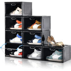 Amllas 8 Pack Shoe Boxes Clear Plastic Stackable, Large Shoe Storage Organizer with Lids,Drop Side Shoe Containers for Entryway,Sneaker Storage Fit up to US Size 13 (13’’x 10.6”x 8.3”)