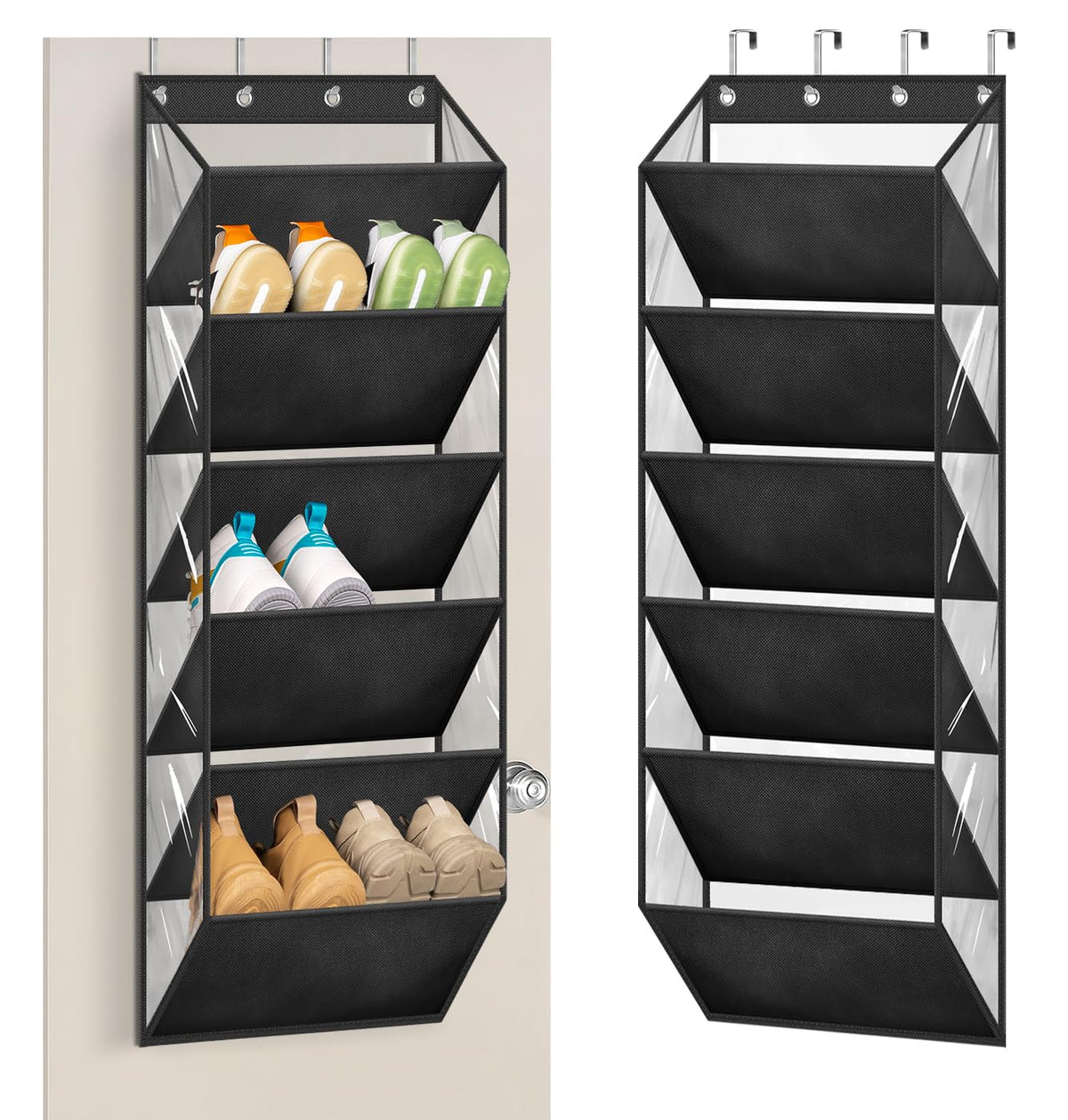 AOODA 10 Tier Clear Over the Door Shoe Organizer Storage, Deep Pockets Large Hanging Shoe Rack for Closet Door, Fit 20 Pairs Shoe Holder Hanger for Sneakers, Boots (Black)