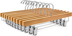 ZOBER Wooden Pants Hangers with Clips, Clothes Hangers, Natural, 10 Pack