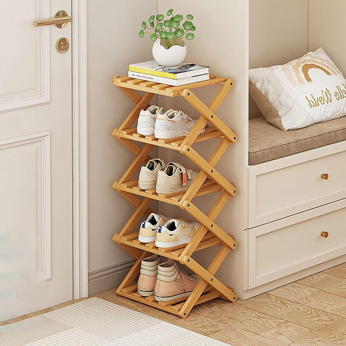 Vertical Narrow Shoe Rack, 7 Tier Portable Folding Shoe Storage Rack, Without Installation Free Standing Shoe Rack for Corridors, Bedrooms Living Room Corner and Small Spaces (7 Tier)