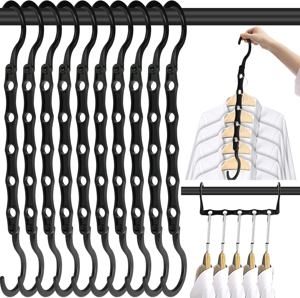 10 Pack Space Saving Hangers Closet Organizer & Storage for Clothes, Black