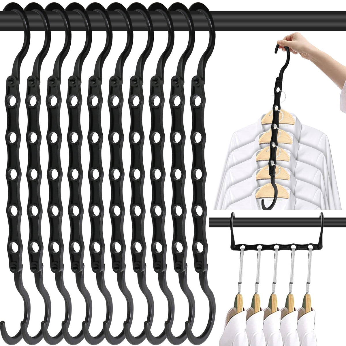10 Pack Space Saving Hangers Closet Organizer & Storage for Clothes, Black
