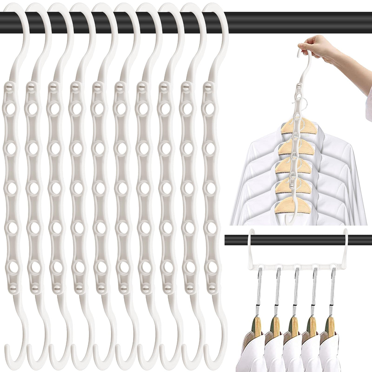 10 Pack Space Saving Hangers Closet Organizer & Storage for Clothes, Black