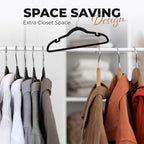 Our Modern Space 100 Pack Velvet Hanger for Shirt Pants Dresses Skirts Suits Jackets - Slim Space Saving Design - Standard Coat Hanger - Sturdy & Durable Design with Shoulder Grooves Hook