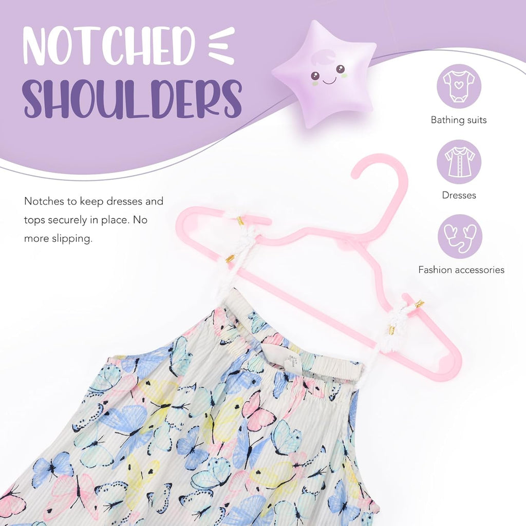 HOUSE DAY Plastic Baby Hangers for Closet 20 Pack, Durable Plastic Kids Hangers for Baby Clothes, Thin & Compact Childrens Hangers, Space Saving Pink Baby Hanger, Small Hanger for Kids Clothes