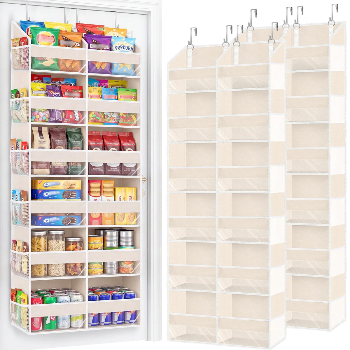 Ofiray-home Over the Door Organizer 5 Tiers,Extra Large Behind Door Storage of 10 Compartments,80 lbs Weight Capacity Over the Door Storage, Door Hanging Organizer for Closet, Diaper Organizer, Beige