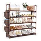 VILICK 5 Tier Shoe Rack with Hook and Side Pocket,Shoe Organizer Space Saver Storage for 20-25 Pair Shoe Storage Shelf Sturdy Free Standing Long Shoe Rack Organizer for Closet,Entryway,Small Spaces
