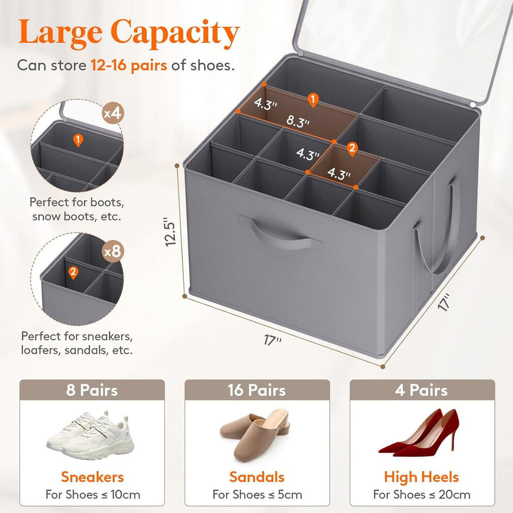 Lifewit Shoe Storage Organizer for Closet, Holder Box, 2 Pack, Gray