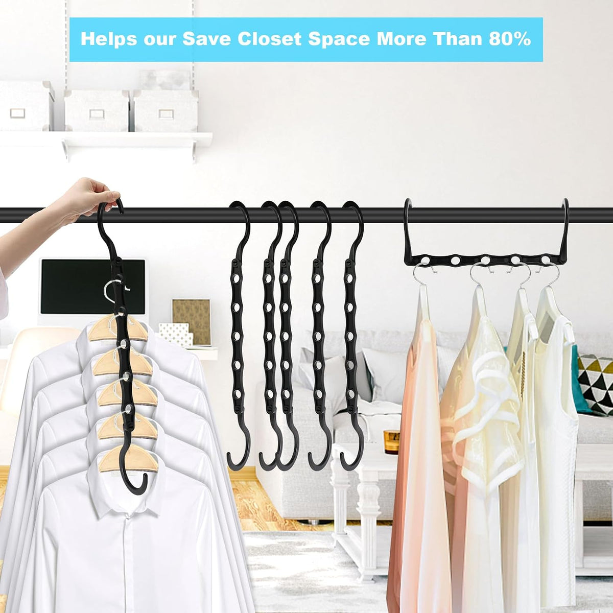 10 Pack Space Saving Hangers Closet Organizer & Storage for Clothes, Black
