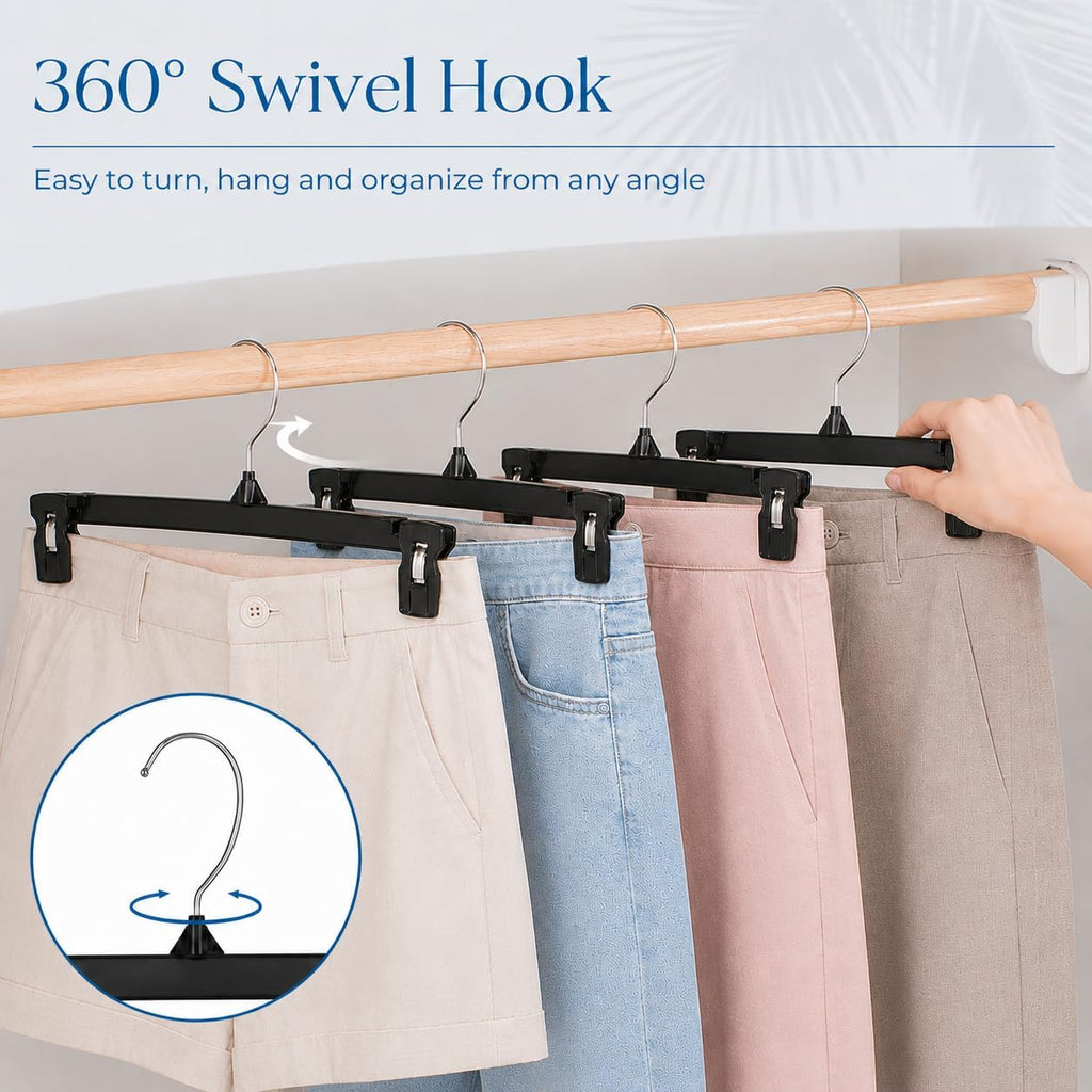 Smartor Black Pants Hangers 30 Pack, Skirt Hangers with Clips, 12 Inch