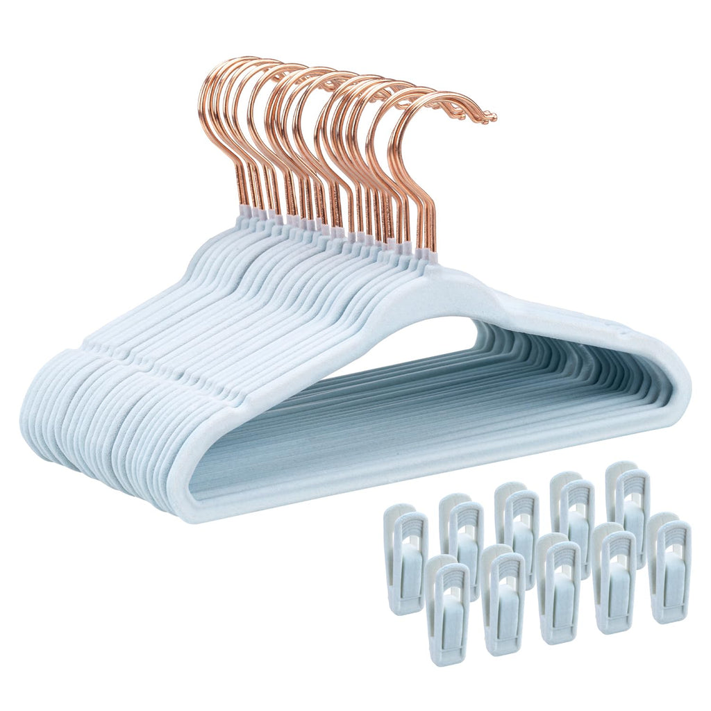 Baby Velvet Hangers 30 Pack - 11 Inch Premium Felt Non Slip Kids Hanger for Infant & Toddler Clothes - 0.2" Slim Space-Saving Baby Felt Hangers for Children's Closet with 10 Clips - Beige